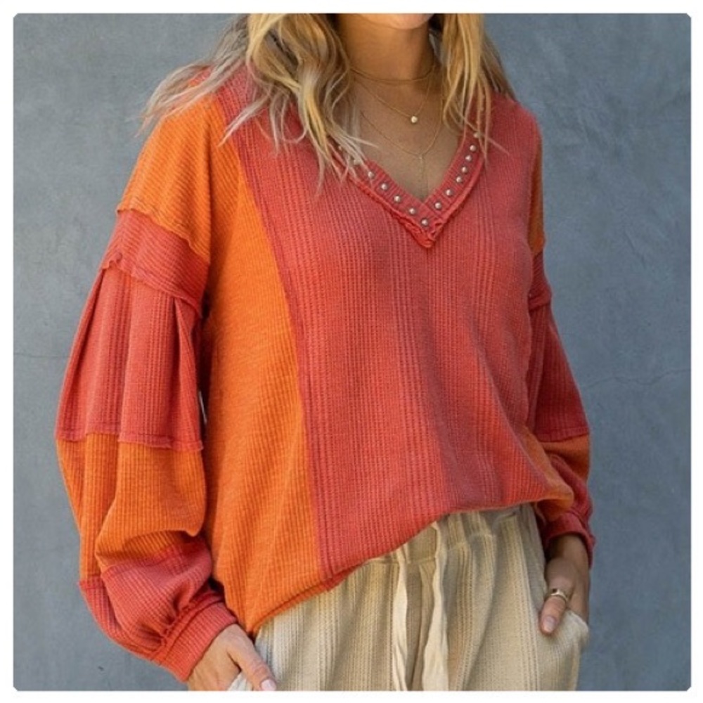 POL Raw Edge Color Block Top - Picture 7 of 13